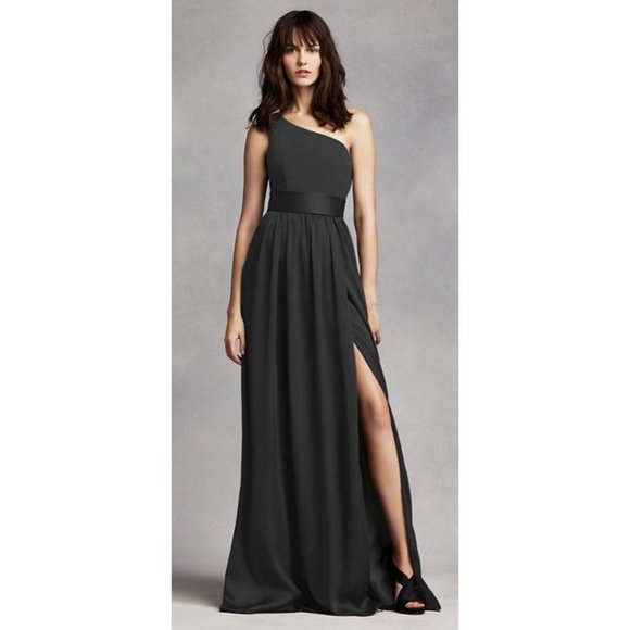 White By Vera Wang One Shoulder Dress With Satin Sash
